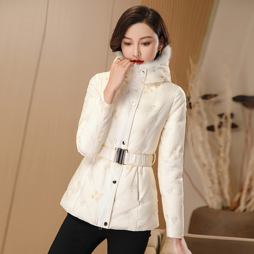 小众短款白鸭绒连帽收腰