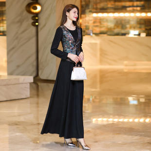 高端精致秋季连衣裙长袖新款轻奢高级感气质显瘦遮肚子超长裙1005