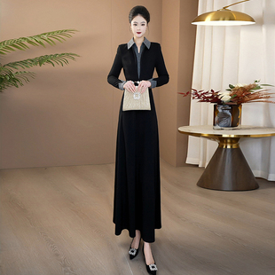 超好看的冬装连衣裙黑色加厚新款今年流行爆款气质显瘦超长裙298