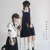 栗下町「星空管理局」原创水手服卡奶裙背心裙制服套装 校供感绀色