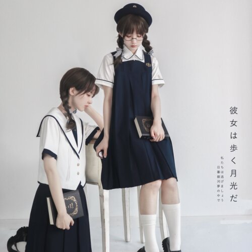 栗下町水手服背心裙卡奶裙套装