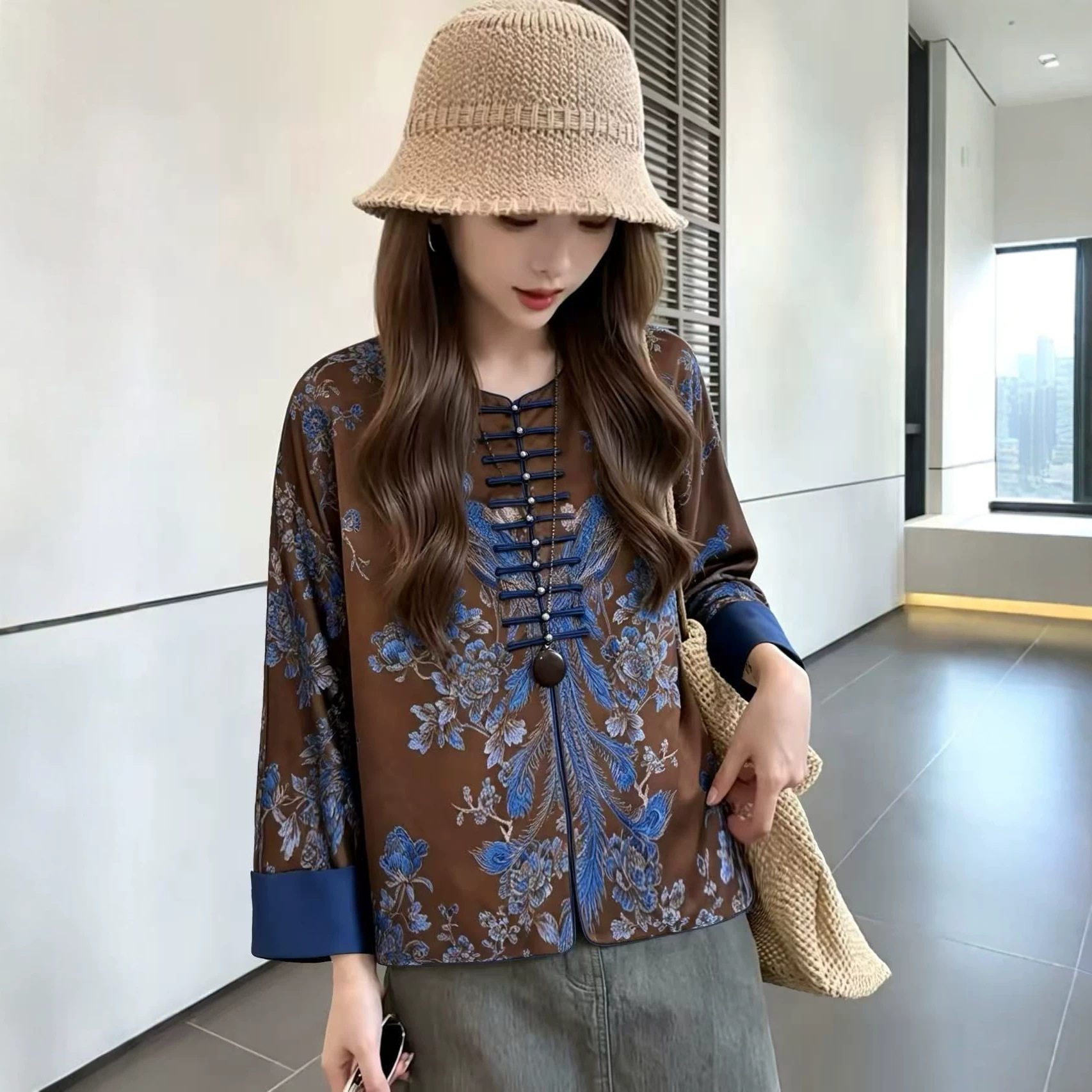 园园美衣新中式国风女装老钱风短款外套气质复古盘扣老缎提花