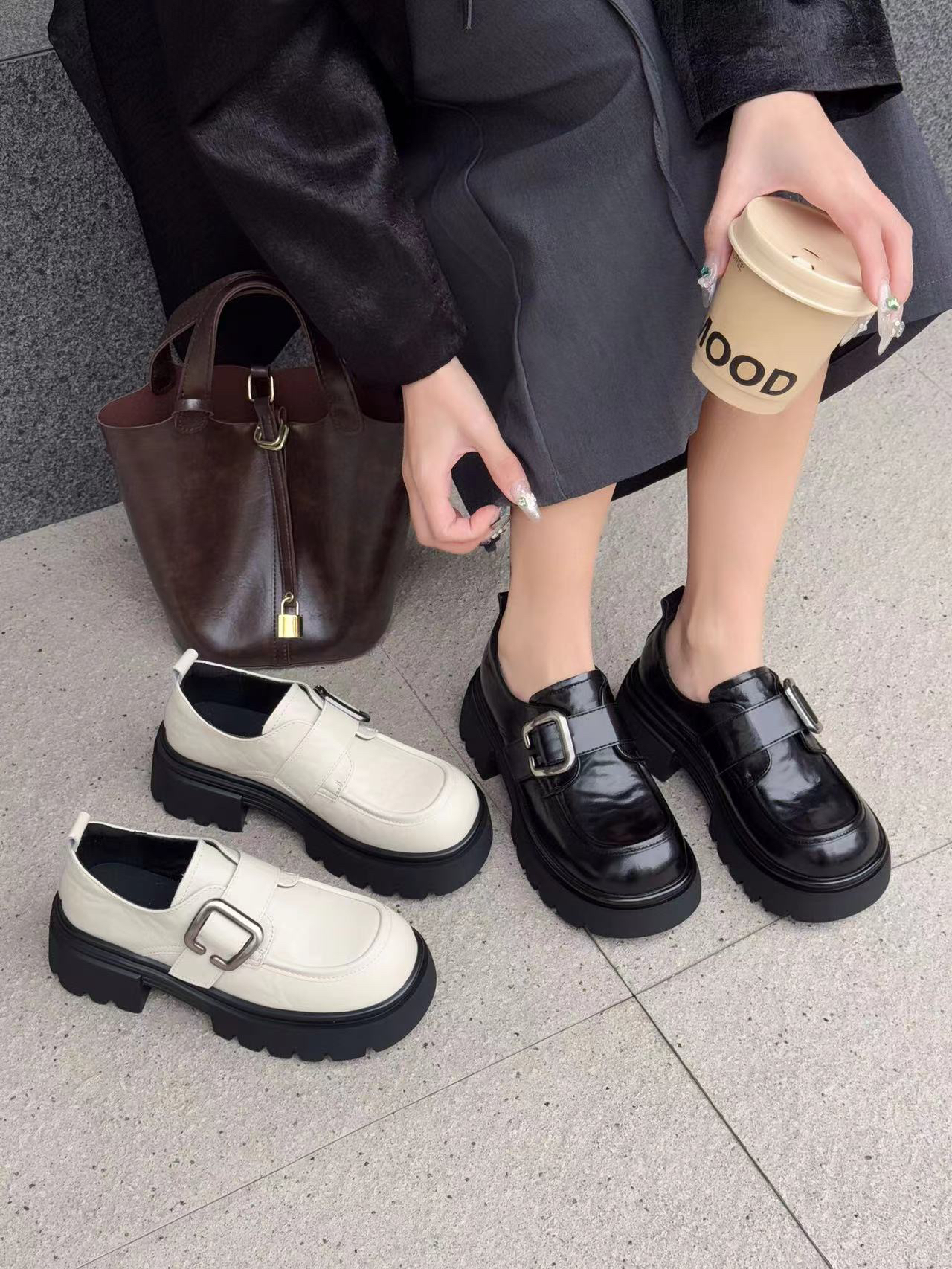 米新款2025春英伦风复古小皮鞋松糕厚底玛丽珍单鞋乐福鞋女05-65
