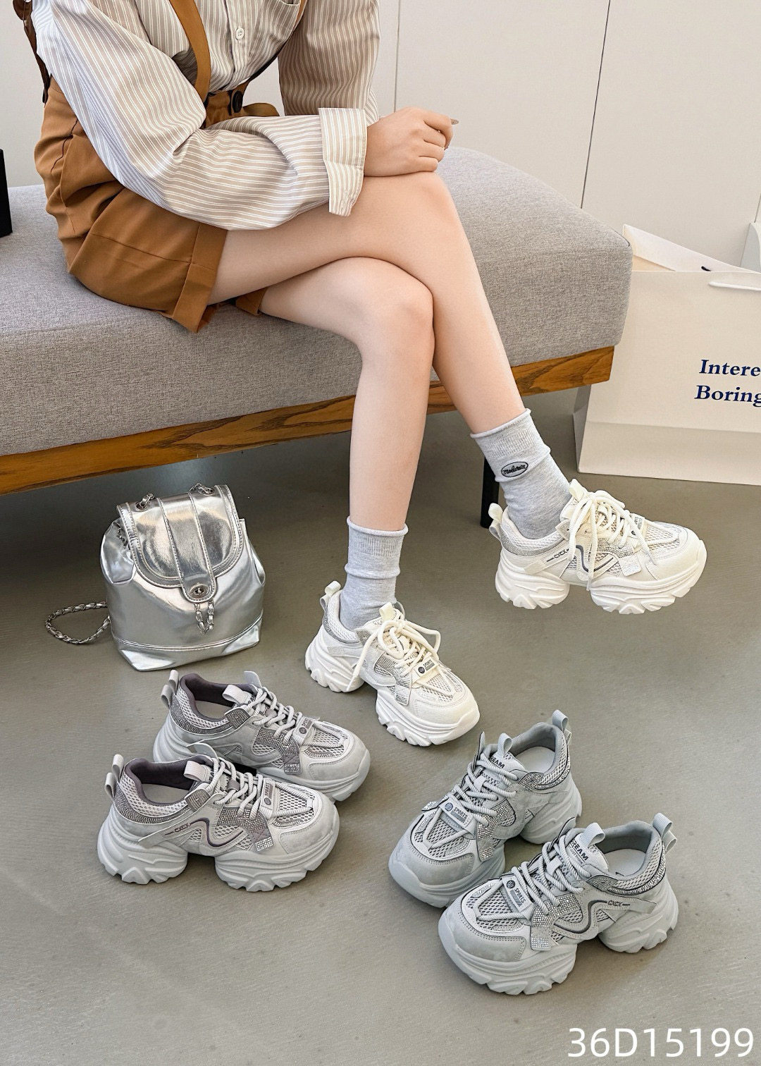 欧洲站2026春款水钻松糕厚底透气老爹鞋运动休闲鞋舒适女鞋15199