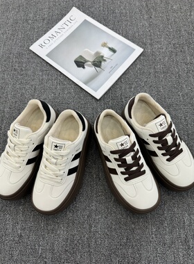 欧洲站2025秋冬真皮厚底加绒德训鞋板鞋休闲小白鞋舒适女鞋潮4273