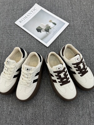 欧洲站2025秋冬真皮厚底加绒德训鞋板鞋休闲小白鞋舒适女鞋潮4273