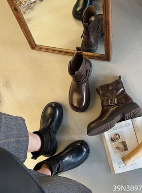 欧洲站2025秋冬加绒切尔西短靴弹力靴瘦瘦靴马丁靴舒适女靴子3897