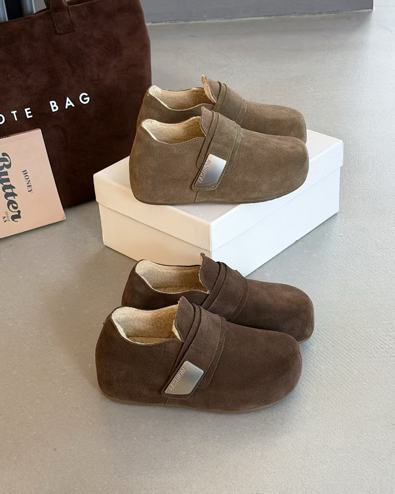 米新款2025秋冬真皮内增高加绒勃肯鞋豆豆鞋时尚厚底休闲保暖女鞋