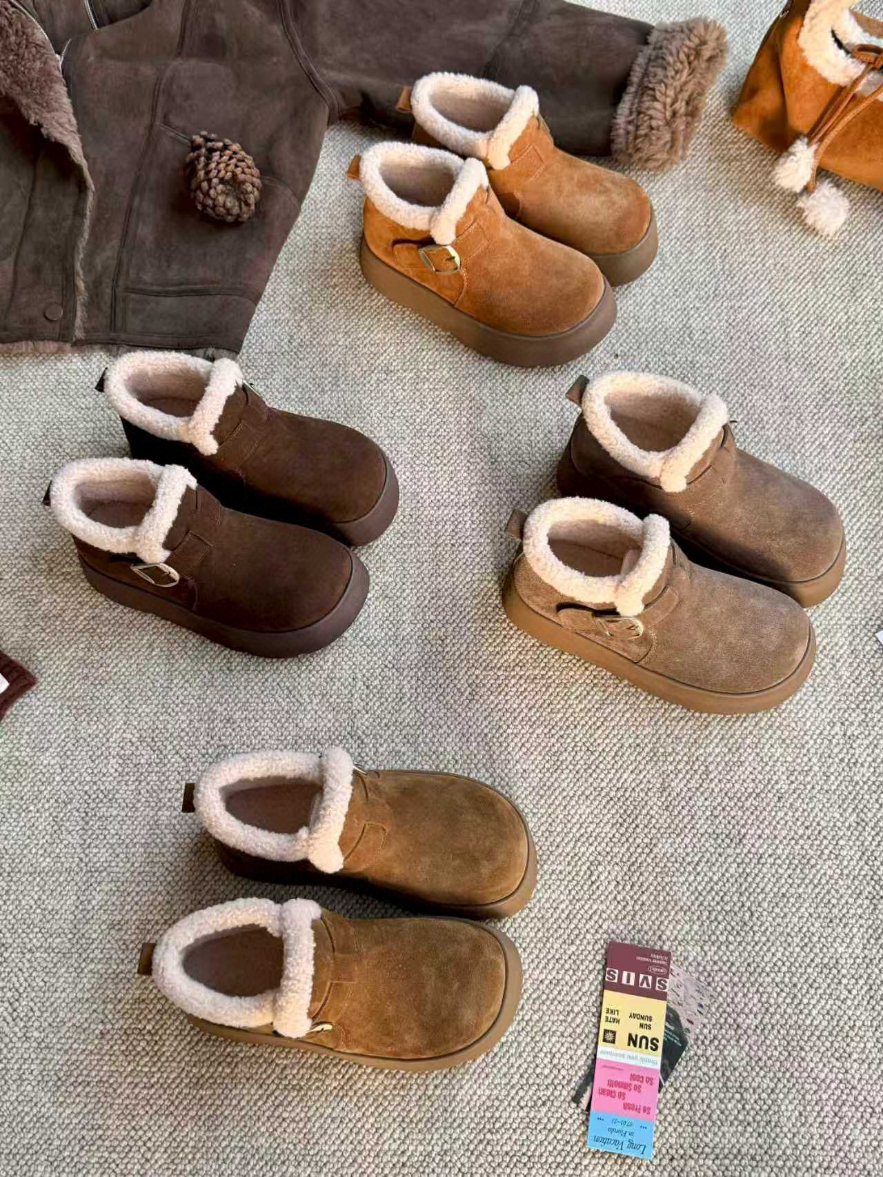 米新款2025秋冬真皮羊羔毛厚底内增高勃肯鞋豆豆鞋雪地靴保暖女鞋