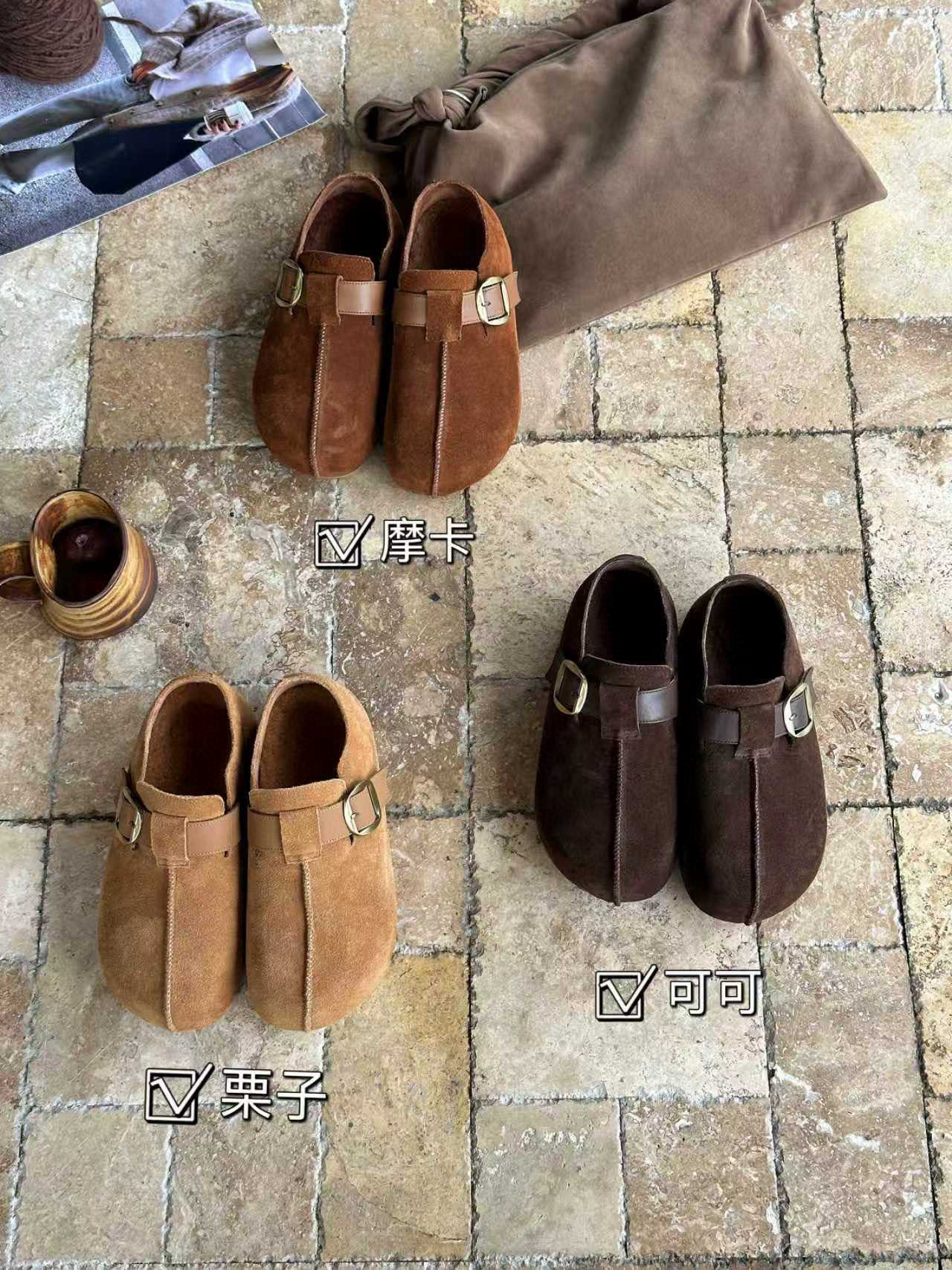 米新款2025秋冬真皮内增高加绒勃肯鞋豆豆鞋时尚厚底休闲保暖女鞋