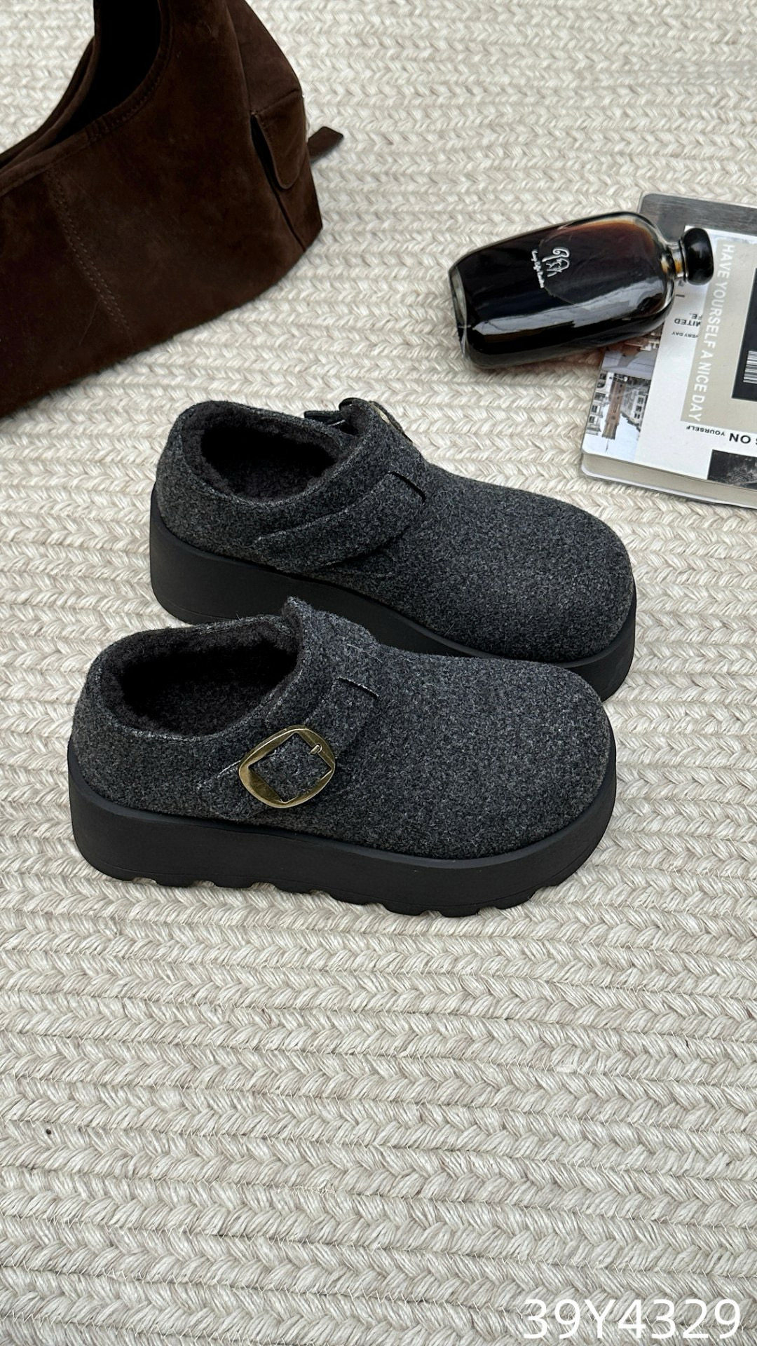 欧洲站2025冬款松糕厚底毛呢勃肯鞋吐司鞋圆头休闲舒适女棉鞋4329,女鞋,勃肯鞋/软木鞋,淘宝优惠券,粉丝福利购,淘宝优惠卷