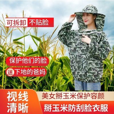 干农活玉米地干活帽子防护帽防虫防迷眼防刮脸掰玉米防刮脸衣服