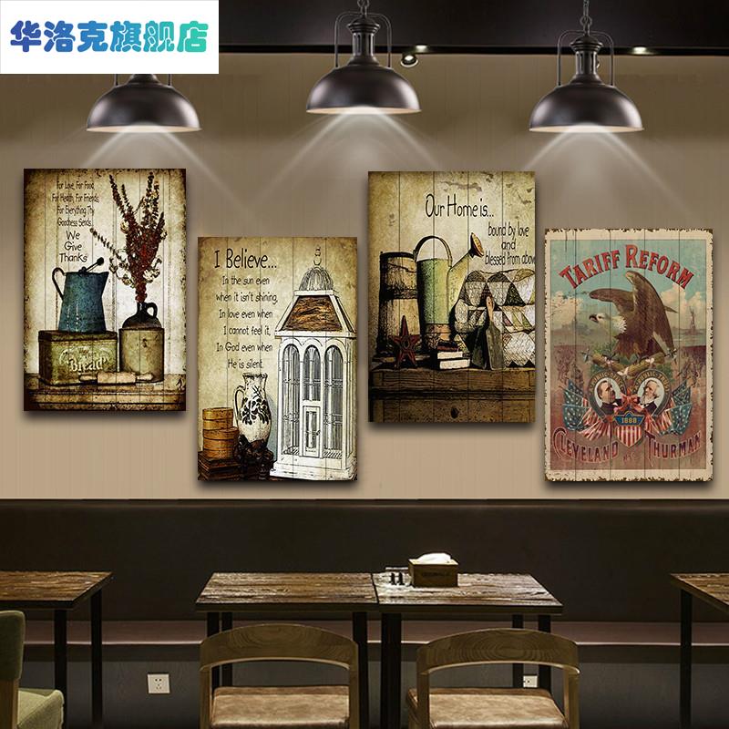 美式复古木板画客厅挂画酒吧服装店创意墙面装饰画工业风无框壁画图片