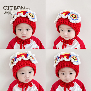 宝宝帽子秋冬季儿童超可爱圣诞针织帽男宝女宝新年洋气保暖套头帽