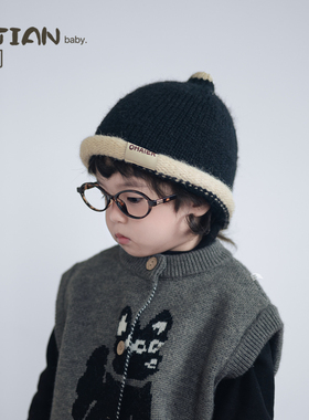 儿童帽子秋冬季宝宝针织套头帽男宝女童保暖护耳帽男童毛线地主帽