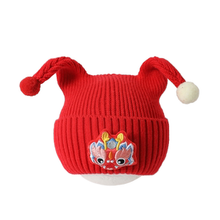 宝宝帽子秋冬季婴儿针织帽男宝女宝过年毛线帽儿童新年红色护耳帽