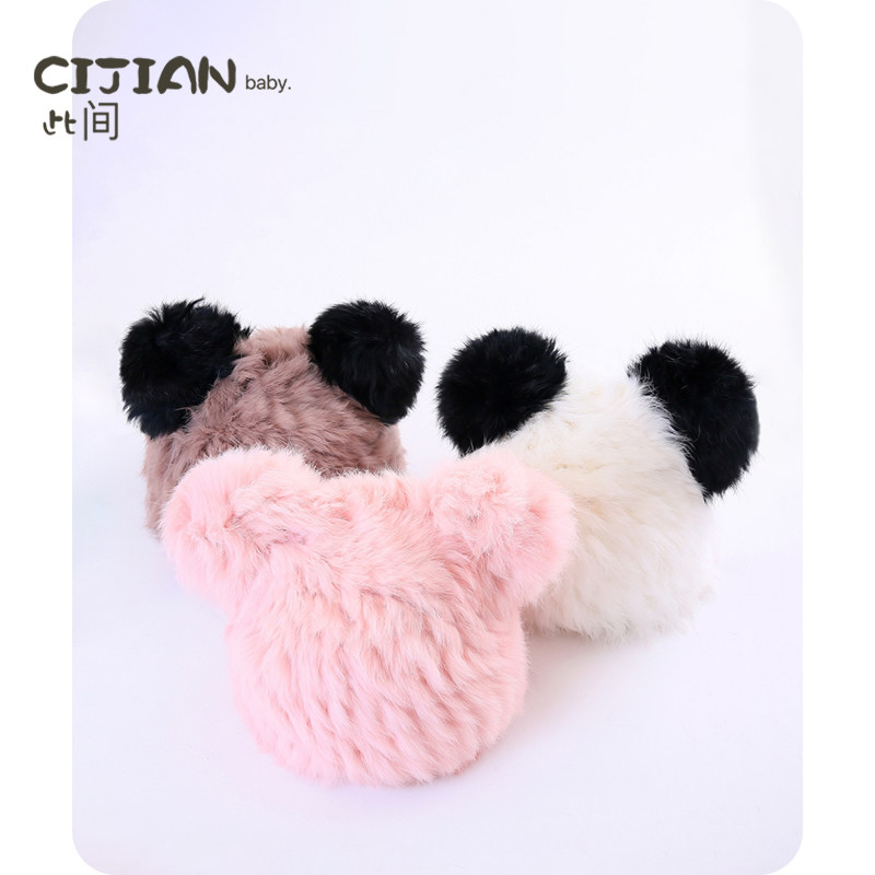 儿童帽子秋冬季宝宝韩版护耳保暖皮草帽男童女童可爱熊猫兔毛潮帽