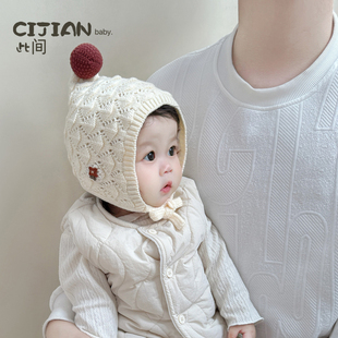 宝宝帽子秋冬季婴儿手工针织帽男宝女宝防风护耳帽儿童保暖套头帽