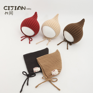 宝宝胎帽春秋季可爱尖顶针织毛线护耳小月龄防风保暖婴儿小红帽