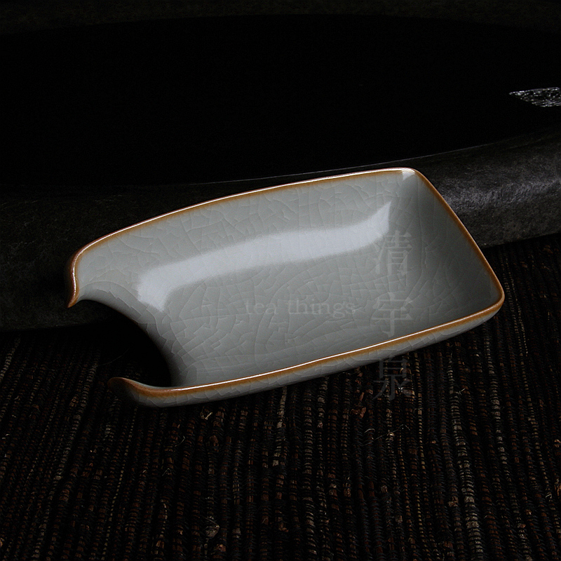 台湾柏采汝窑茶匙冬青釉月白 柏采窑JR-102E钳缘呈香茶荷汝瓷开片