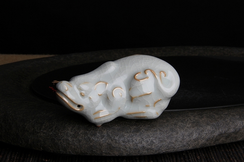 台湾柏采汝窑 摆件冬青釉月白 柏采窑 GYR-127E 佑君福貅茶宠汝瓷