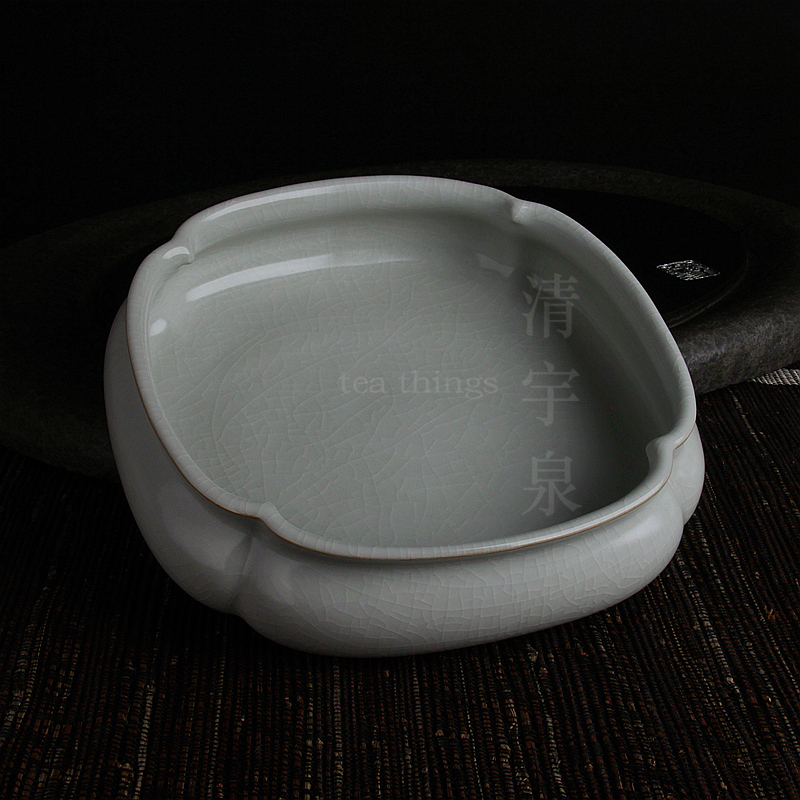 台湾柏采汝窑茶洗 冬青釉月白 柏采窑 SR-113E 绿荷水洗 汝瓷开片