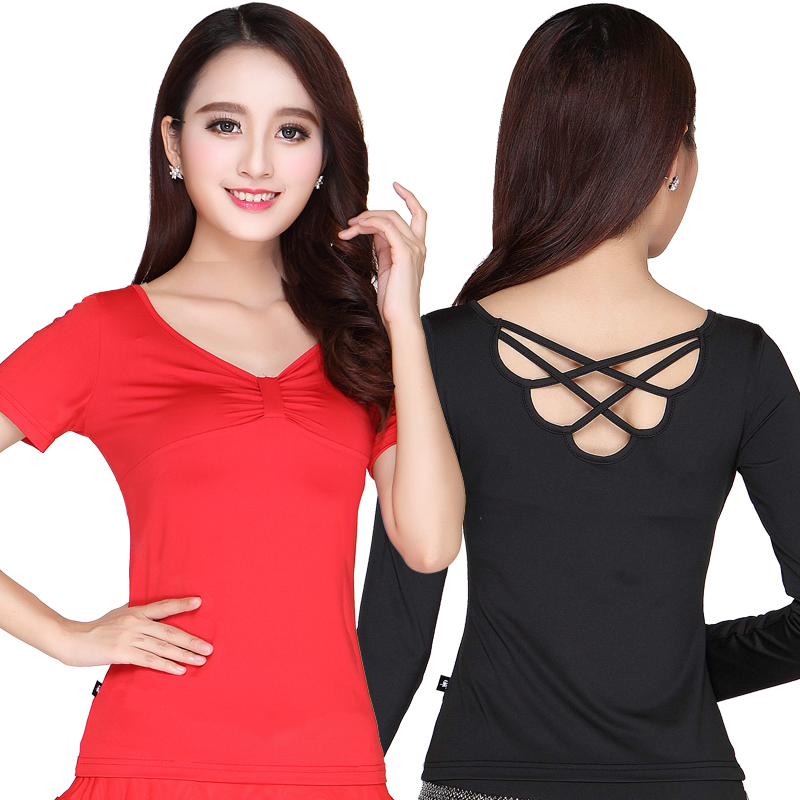 秋冬广场舞上衣女长袖新款镂空短袖拉丁舞成人练功服跳舞衣服演出