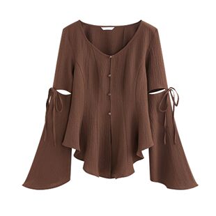 大码300斤冬季法式优雅衬衫女胖mm显瘦设计不规则喇叭袖衬衫春秋