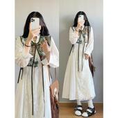 国风马甲白色连衣裙两件套装 新中式 胖mm300斤女春秋冬季 宽松大码