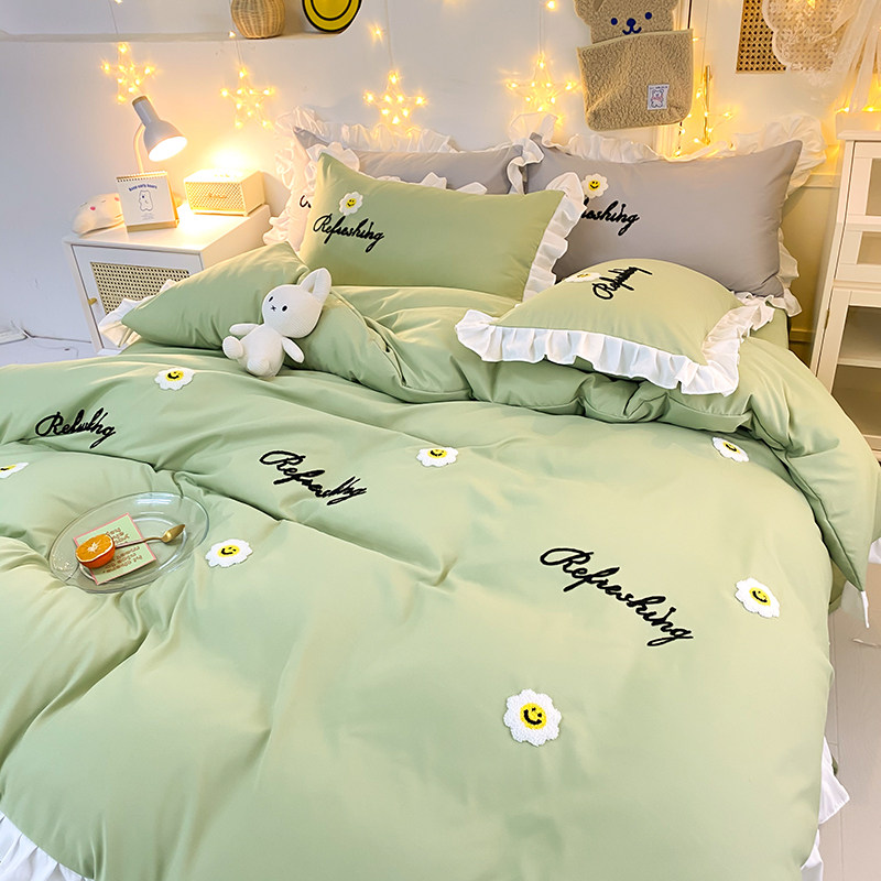 可爱少女床上四件套水洗棉床裙款公主风床品宿舍床单人被套三件套
