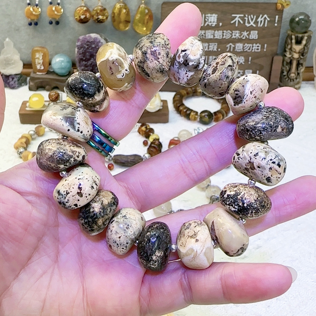 奥利奥蜜蜡饼子手串，16-20手镯
