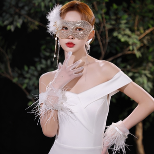 假面万圣节舞会派对年会蒙面性感面纱蕾丝金色羽毛网红直播面具女
