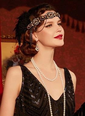 欧美羽毛发带晚宴会派对时尚发饰单身舞会头带盖茨比同款复古头饰