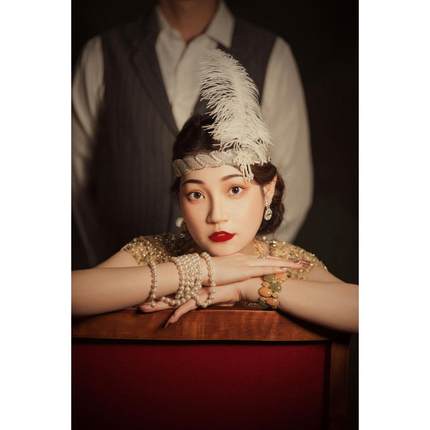 盖茨比复古头饰羽毛发夹1920S单身舞会派对生日宴会白色发饰头饰