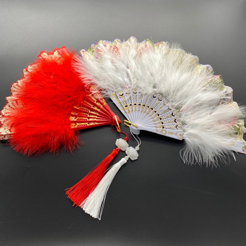중국 스타일의 깃털 복고풍 팬 치파오 댄스 패션쇼 팬 장식 접는 팬 앵커 쇼 사진 전체 벨벳 팬