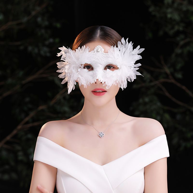 新娘白色神秘面具单身舞会派对成人宴会半脸面具舞台演出摄影面纱