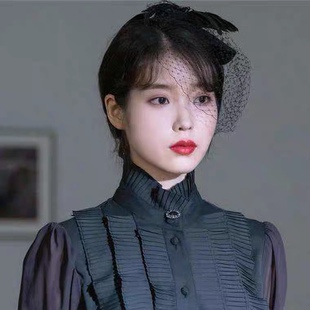 德鲁纳酒店IU同款小礼帽复古头饰张满月网纱遮面晚宴会发夹发饰品