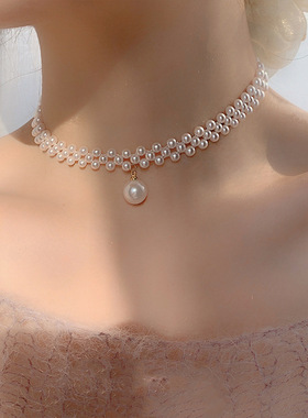 颈链珍珠项链短款锁骨链时尚颈带