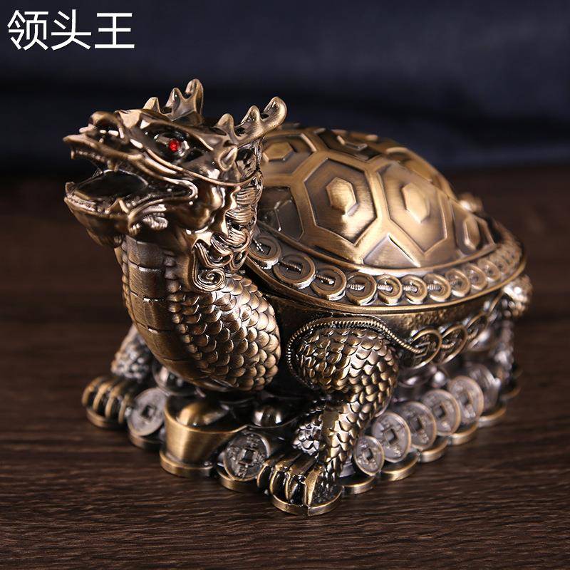 欧式复古龙龟烟灰缸创意个性潮流球形带盖金属多功能办公家居客厅