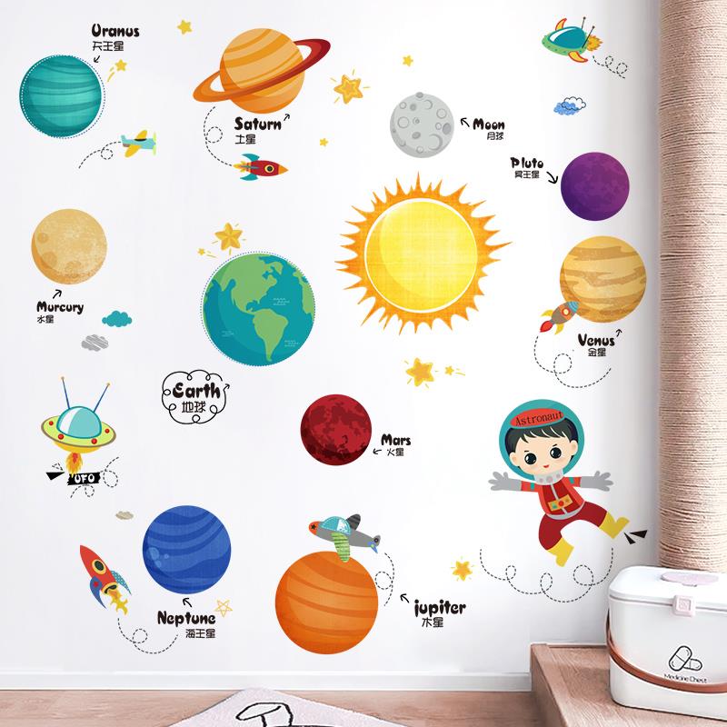 儿童房间布置星球太空宇宙主题屋顶墙贴纸自粘幼儿园墙面装饰贴画