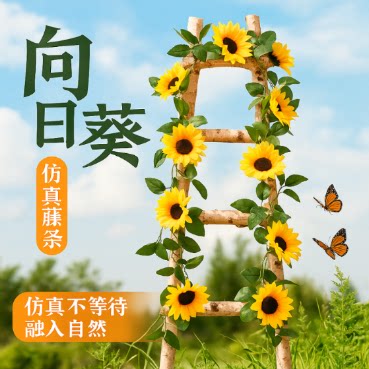 仿真太阳花藤条向日葵花藤假花藤蔓室内壁挂空调管道遮挡装饰花条