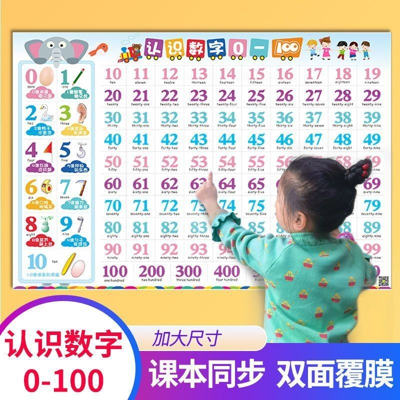 认识数字1到100挂图儿童幼儿园学前宝宝0到100早教启蒙认知墙贴