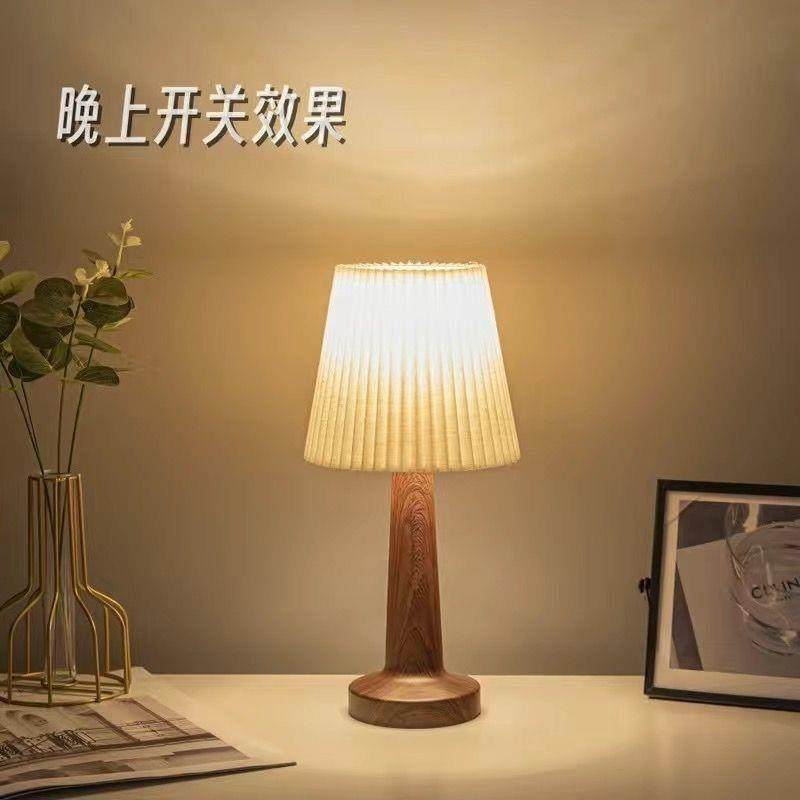 台灯ins风高颜值北欧ins风温馨韩式床头百褶台灯民宿装饰小夜灯