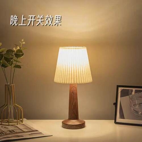 台灯ins风高颜值北欧ins风温馨韩式床头百褶台灯民宿装饰小夜灯