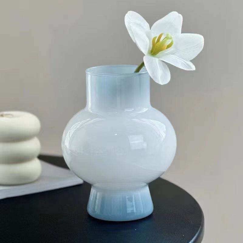 中古高颜值玻璃花瓶ins风冷灰色鲜花插花水养客厅摆件高级感花器