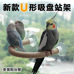 鹦鹉麻绳吸盘U型站杆虎皮磨牙玄凤牡丹玻璃瓷砖鸟笼训练站台专用