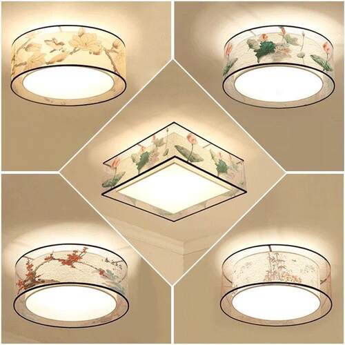 新中式吸顶灯方形卧室灯温馨浪漫LED简约现代书房灯具圆形客厅灯