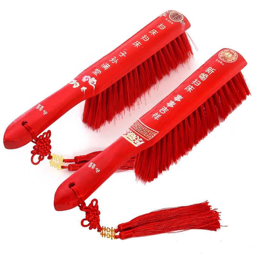 扫床刷子结婚高档陪嫁红色实木长柄喜事床上新娘出嫁婚庆笤帚中式