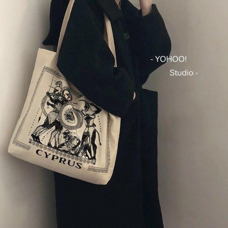 复古希腊插画Chic韩版百搭单肩帆布包复古购物袋女学生ins