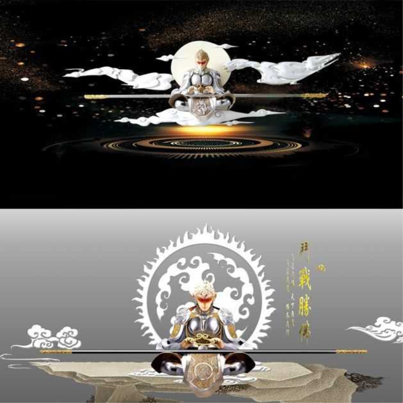 定制鱼缸背景纸画高清图立体红龙鱼齐天大圣黑色贴纸自带正胶